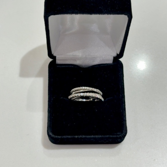 DAVID YURMAN Sterling Silver 14K White Gold Diamond Crossover Cable Ring - Picture 7 of 8